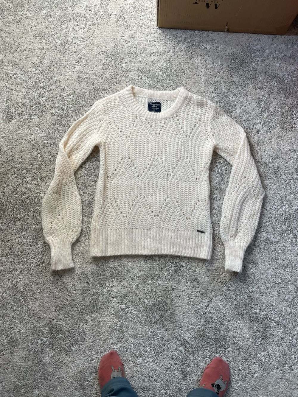 Abercrombie & Fitch Open Knit Ivory Wool Alpaca Blend Crew Neck Sweater